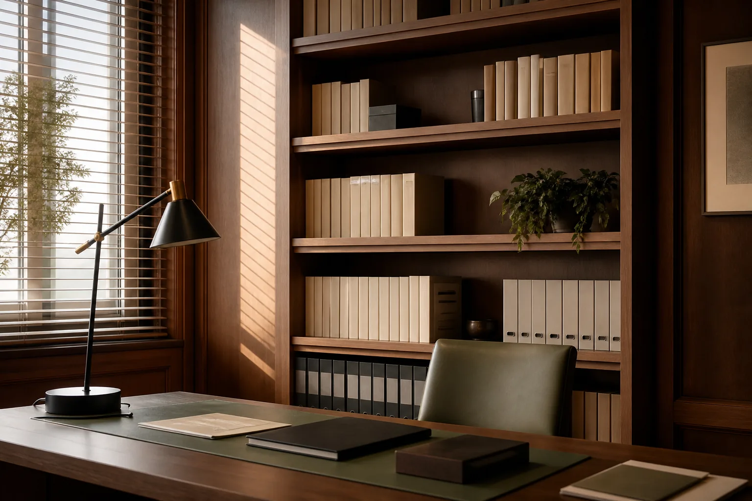 Libreria e scrivania di un ufficio professionale