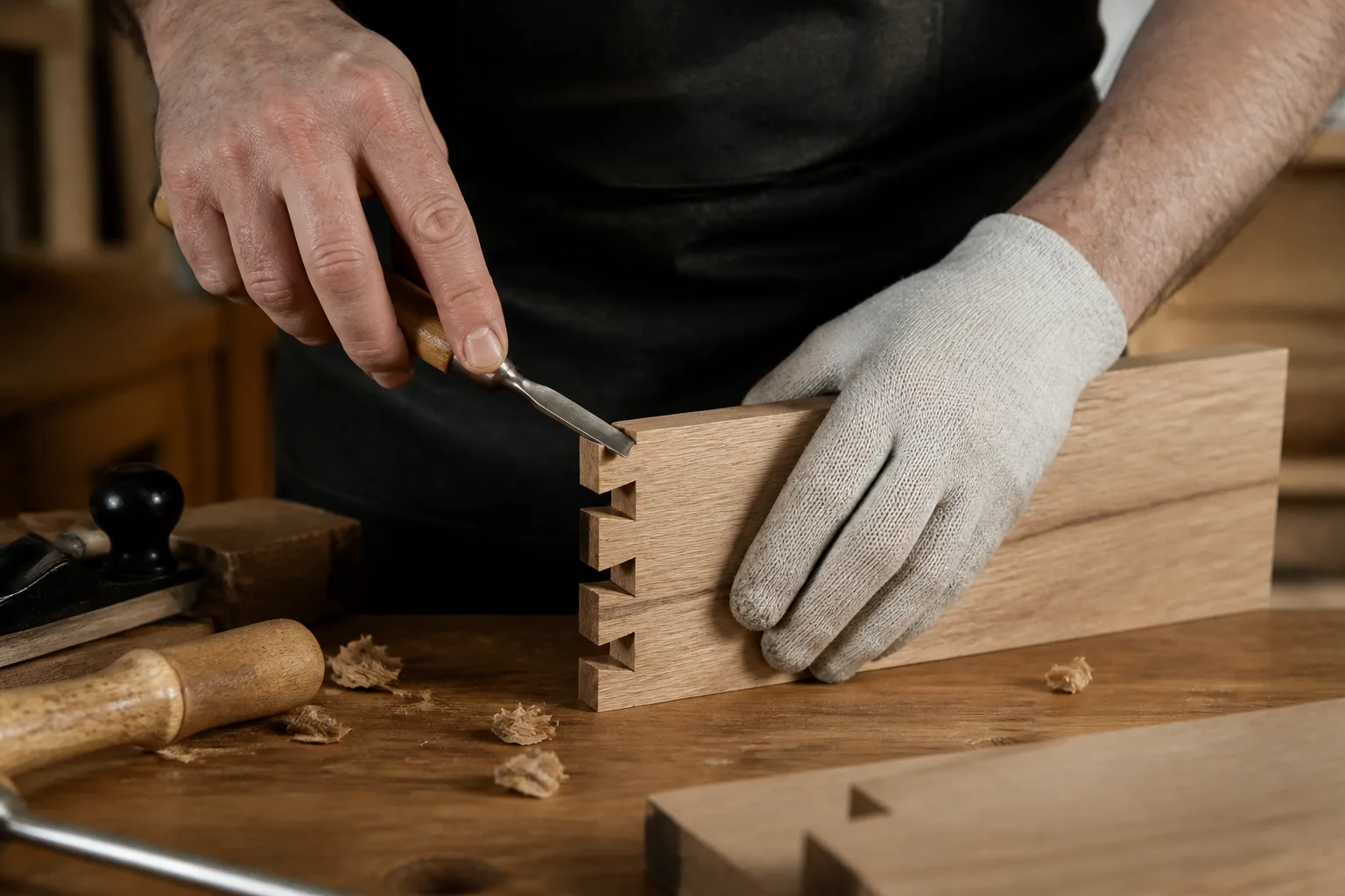 Dettaglio di un incastro in legno lavorato a mano