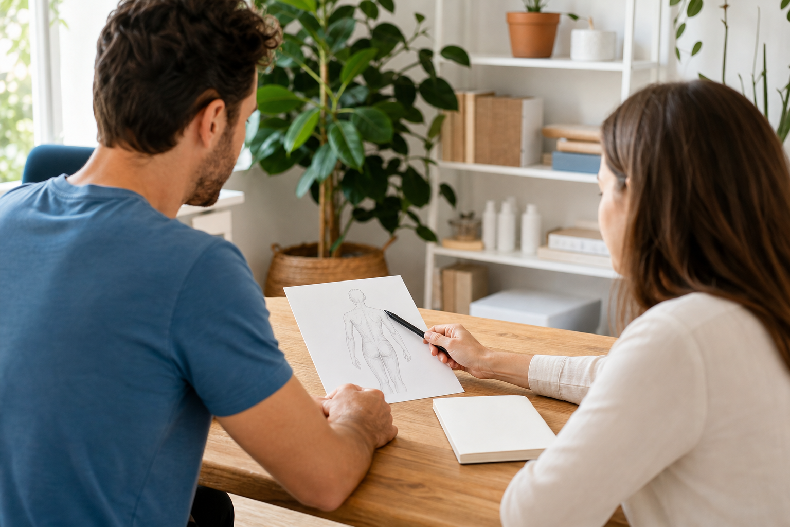 Confronto tra professionista e cliente su un percorso di movimento
