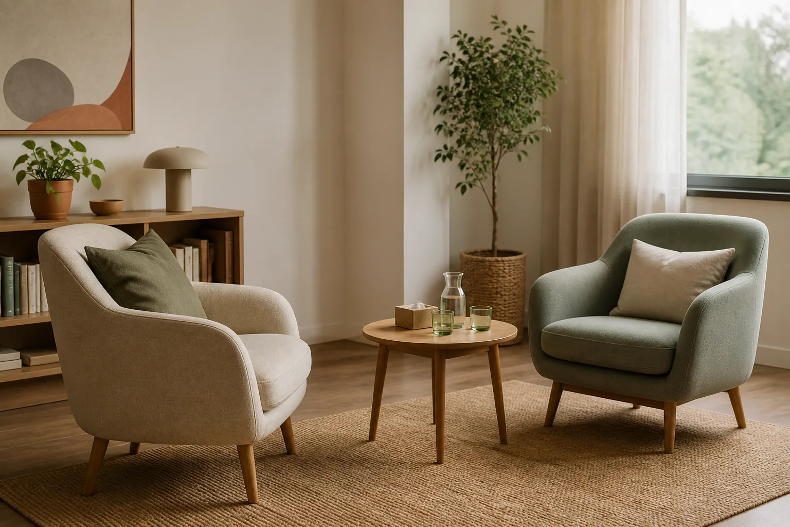 Stanza di colloquio con due poltrone e luce naturale