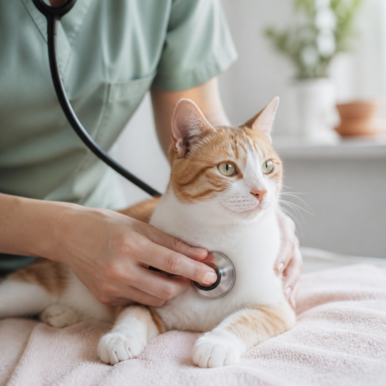 Controllo ordinario di un gatto con stetoscopio